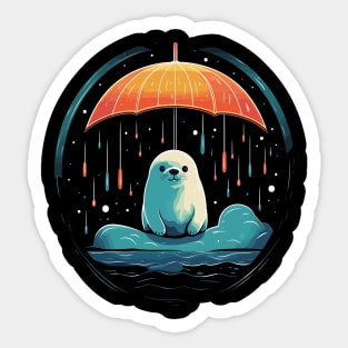 Harp Seal Rainy Day With Umbrella Sticker